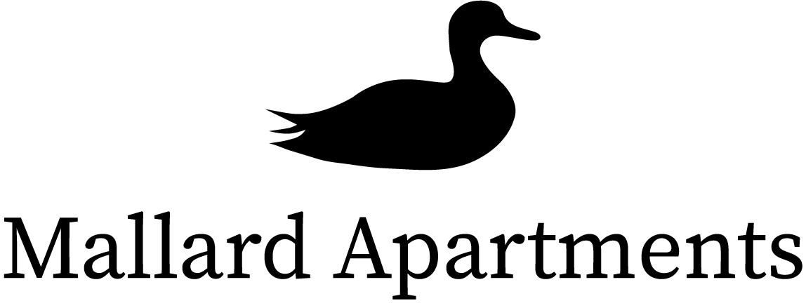 A logo with a duck and the text "Mallard Apartments".